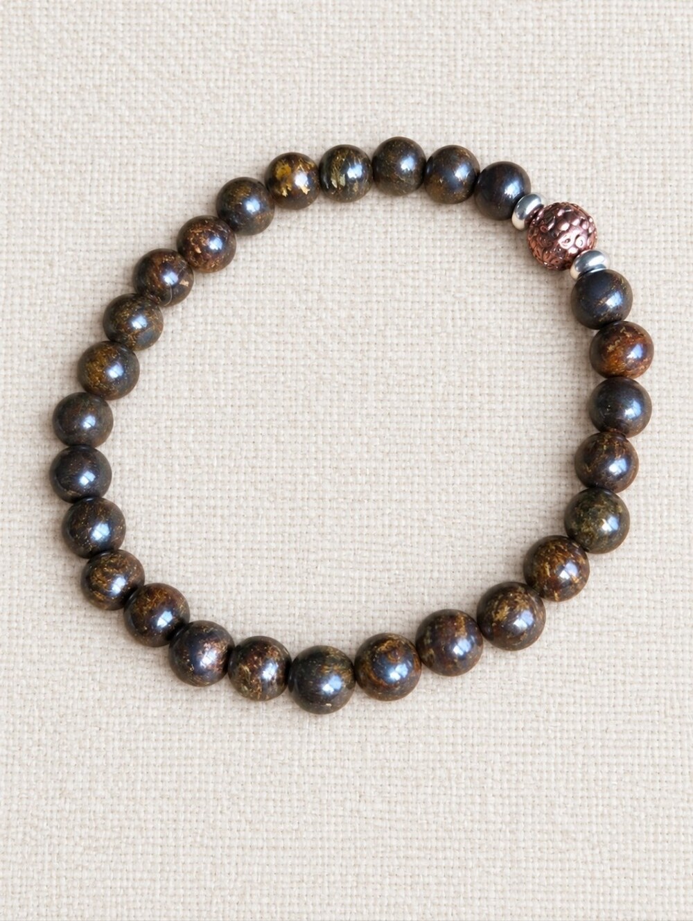 Bronzite Gemstone Bead Stretch Bracelet | Handmade | 6mm